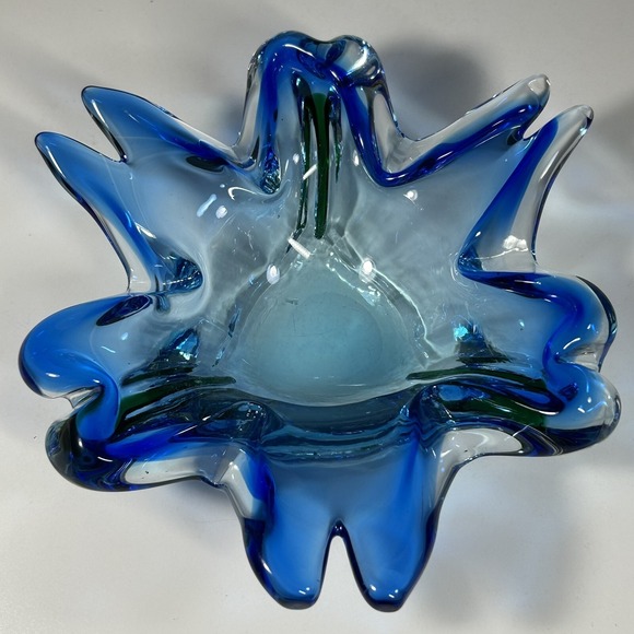 Hand-Blown  Style Art Glass Bowl - Blue & Green Wave Design - Picture 7 of 9